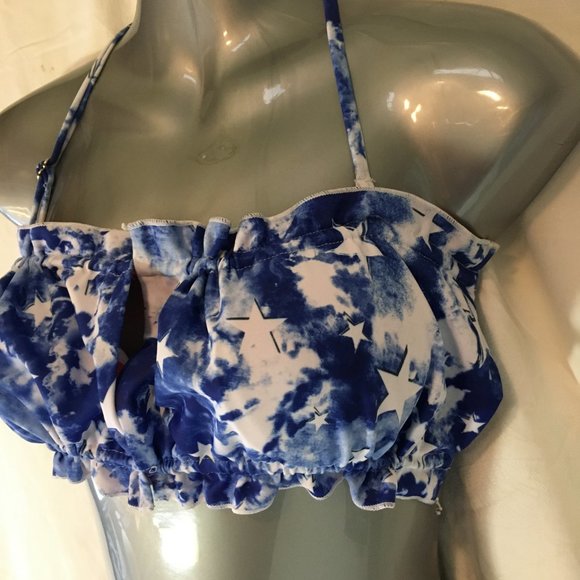 ZAFUL Women's Strapless Ribbed Tie Back Ruffle Cutout Bandeau Bikini Swimsuit M - Picture 8 of 16